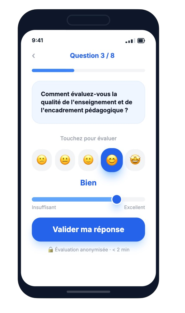 Interface mobile du questionnaire étudiant Speak & Act